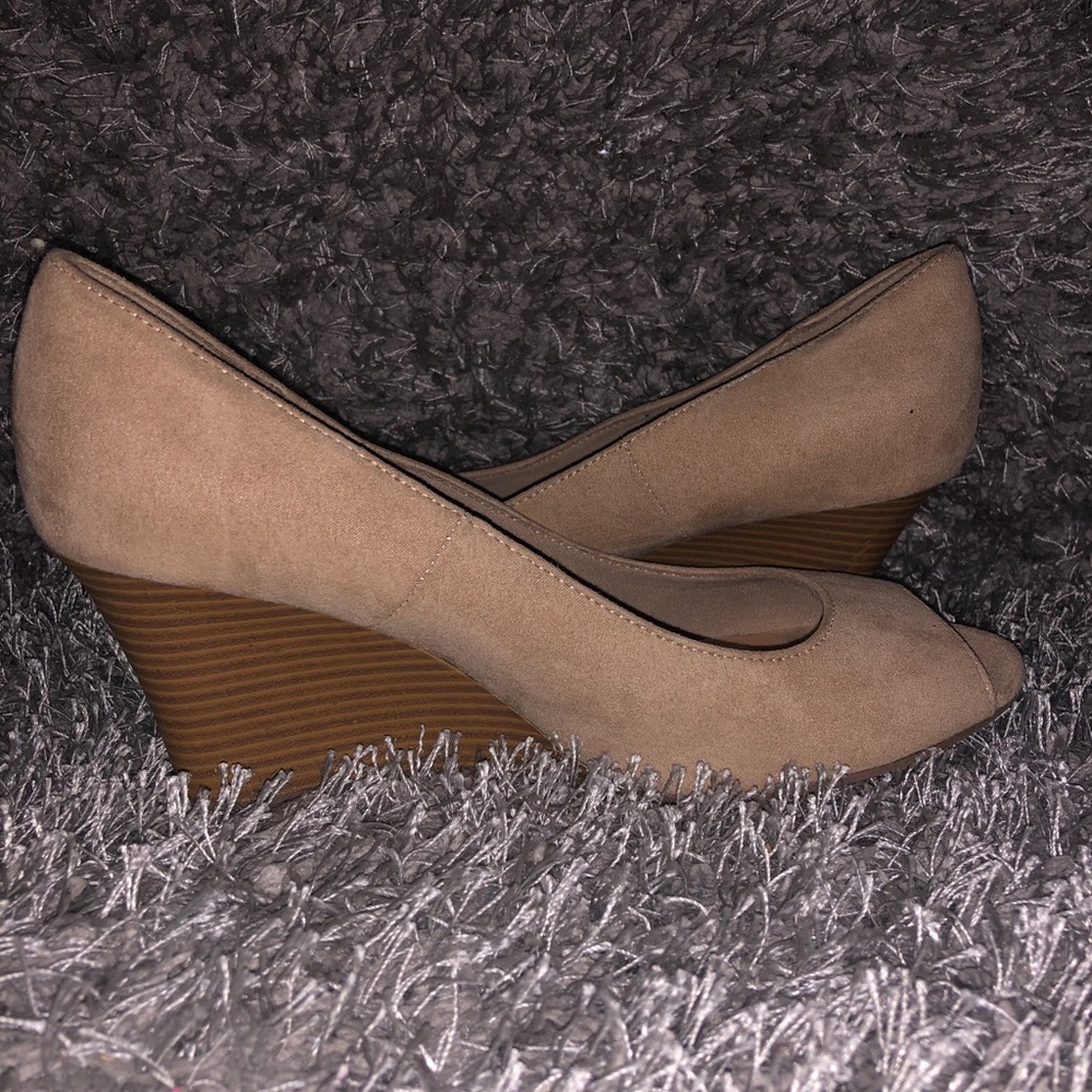 Beige Wedge Peep Toe Heels